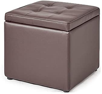 Ottomane aus PU-Leder, Aufbewahrungsbox mit Deckel und Schwammkissen, Würfel, Sitz, Fußhocker für Wohnzimmer, 40 x 40 x 40 cm, Braun