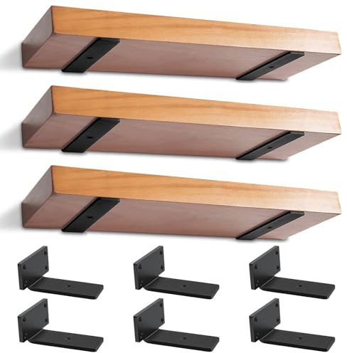 Lot de 6 Équerres Étagère de Fixation Murale, 12,5cm Support Invisible étagère Murale, Fixation Flottante Support avec Vis pour Bibliothèque | Salon | Chambre (Noire)