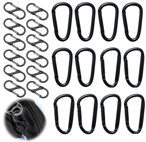 IETWATE 24PCS Carabiner Clip Small, S Shape Small Carabiner Clips, D-Shaped Sturdy Keyring, Zinc Alloy Double Key Clip for Home Outdoor Camping Traveling Fishing