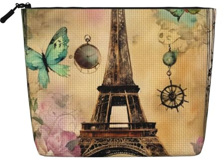 Beauty case con stampa Torre Eiffel di Parigi, borsa per cosmetici da donna, borsa da viaggio per articoli da toeletta da donna, Nero , Taglia unica