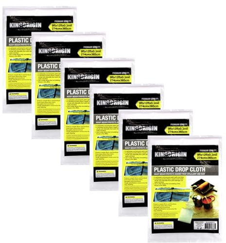 King Origin Plastic Drop Cloths 6 Pack, 9x12 Ft