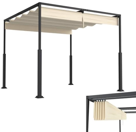 LZQ Pergola Gazebo 3x3 m con telaio acciaio robusto e tetto poliestere rivestito PA regolabile, protezione solare anti-intemperie per giardino e terrazza (beige)