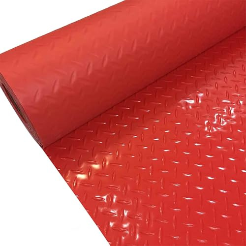 Tapis de Sol de Garage Oxford, revêtement de Sol en Plaque diamantée de 1,5 mm d'épaisseur, Tapis de Garage en PVC résistant à l'eau et aux Taches pour Dessous de Voiture,Rouge,1x3m