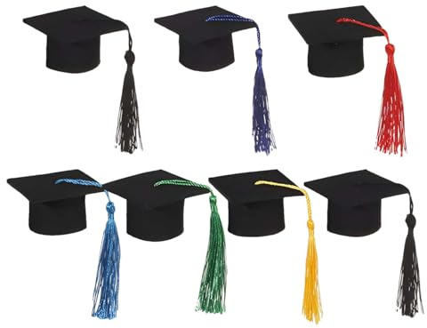 Husoiuy Graduation Hat Topper Kit, Grad Hat Decorations Kit, 7x Graduation Cupcake Toppers med tofsar, Miniatyrhatt, dekorativt tillbehör för skolhögskolans klassrum i klassrummet