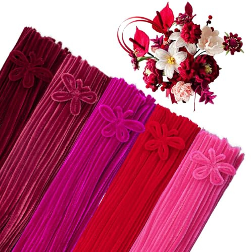 500 Pfeifenreiniger zum Basteln 30 cm Lang 6 mm Dick - 5 Farbverlauf Rot | Pipe Cleaner Flower Craft,Pfeifenputzer Blumen Set,Chenilledraht Bunt für DIY Erwachsene Kinder Bastelzubehör Deko Geschenke
