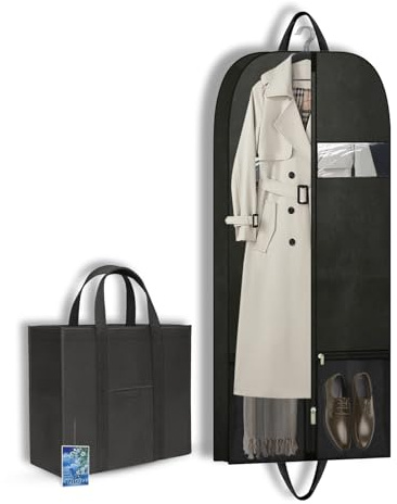Kleidersack 137x60cm Anzugtasche mit Reißverschluss Schwarz | Atmungsaktive Schutzhülle für Anzüge, Jacken und Mäntel & Kleid, mit Griffen und Taschen ideal für Reisen und Aufbewahrung