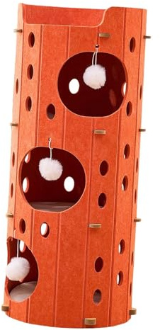 Gralara Rascador y casa de Juegos para Gatos, escondite Cerrado, Cama Adecuada para Todas Las Edades, Naranja de 3 Capas