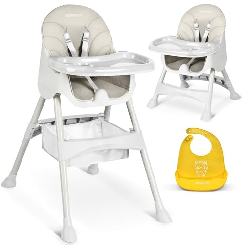 Ricokids Hochstuhl Baby Kinderhochstuhl - Ab 6 Monaten - Essstuhl - Abnehmbarer Essbrett Lätzchen - 5-Punkt-Sicherheitsgurt Grau - Milo