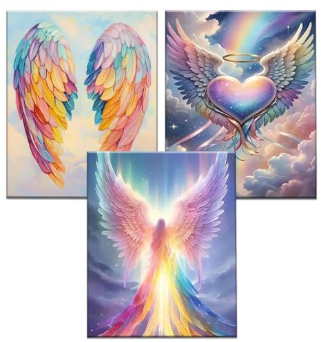 JATOK Malen nach Zahlen Erwachsene, 3er-Set, Engelsflügel, 40 x 50 cm | 3 komplette Malsets mit vorgedruckten Leinwänden, Acrylfarben und Pinseln; 3 kreative Projekte für Anfänger Ohne Rahmen