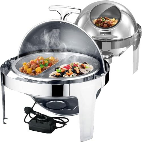 Hornillo eléctrico de aparador calefactor 6 l, tapa abatible 180°, acero inoxidable, pequeña estufa doméstica/comercial, diámetro 39 cm, altura 6,5 cm
