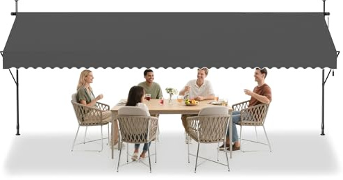 HENGMEI Klemmmarkise Balkon 400 x 120 cm ohne Bohren Balkonmarkise Markise mit Handkurbel Sonnenschutz, UV-beständig höhenverstellbar für Terrasse Balkon, Anthrazit
