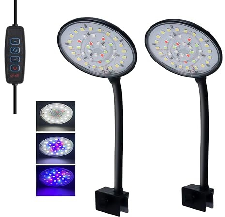 2 Stück Aquarium Clip Licht, 7W USB Mini Vollspektrum LED Beleuchtung für Aquarien, Clip-on Aquarium Lampe mit 3 Beleuchtungsmodi für Aquarien mit weniger