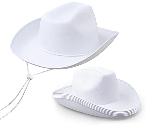 JTKDG 6er Set Weiße Cowboyhüte für Damen & Herren – Premium Cowgirl Hut mit Kinnband für JGA Frauen, Junggesellenabschied Deko, Western Motto-Party, Karneval & Hochzeit – Einheitsgröße, Formstabil