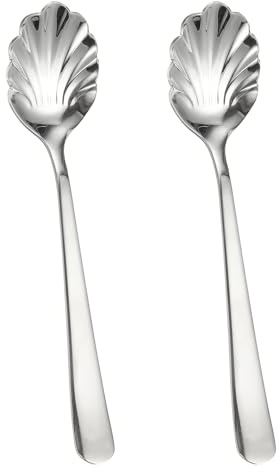 sourcing map 2pcs Stainless Steel Shell Spoon, Metal Sugar Spoon for Coffee, Dessert, Yogurt, Home, Bar Use, Silver