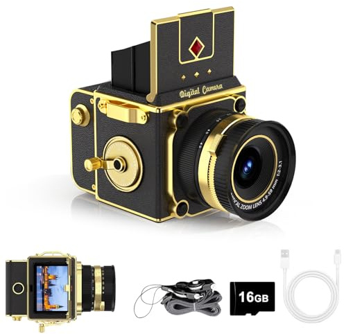 EJXHKNF Fotocamera Digitale Vintage, Fotocamera Point and Shoot Retro 64MP 2.7K con Autofocus, Schermo IPS a Livello Vita da 2 & Scheda TF da 16GB, Fotocamera Compatta per Fotografia 16X Zoom per