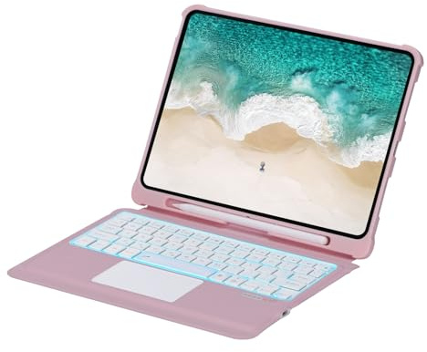 Sazfli Funda con Teclado para iPad 10,2” (7ª/8ª/9ª Gen), iPad Air 3 y iPad Pro 10,5” – Teclado Magnético Desmontable con Trackpad, Diseño QWERTY, Funda Protectora Ultrafina, T206 (Rosa)