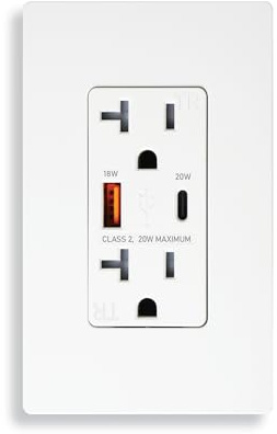 LEKXAN 20A Quick Charge USB Outlet, Type A & C USB Ports, Wall Charger Socket for Smartphones, Tablets, and More, Tamper-Resistant Decora Receptacle, Screwless Wall Plate Included (3, White, 20A)