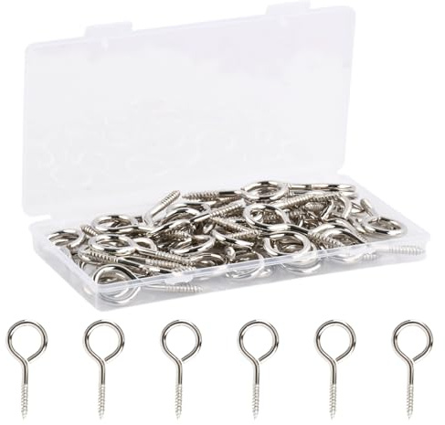 Hontaog 50 Stück Ösenschrauben, 50×21mm Ringschrauben Schraubhaken mit Holzgewinde Verzinkt, Geschlossene Schraubösen Haken für Holz DIY Aufhängen von Seil Kette Vorhang Deko Zubehör, Silber
