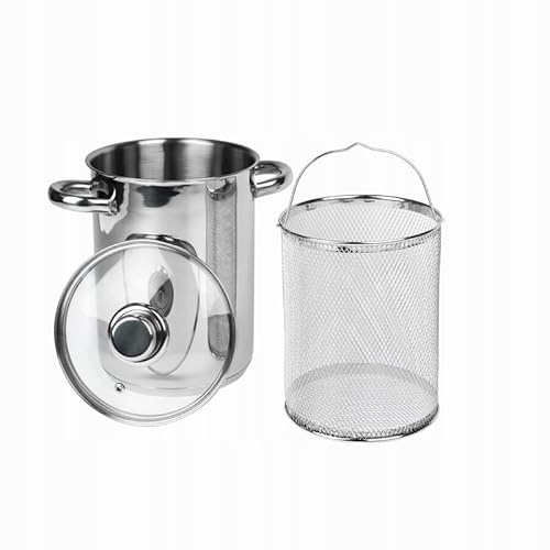 Edelstahl Spargeltopf 4L Kochtopf mit Siebeinsatz Glasdeckel Induktion Spaghettitopf Nudeltopf Gemüsetopf