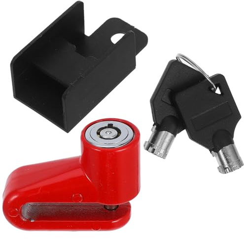 LALADEFIEE Cerradura Antirrobo para Freno de Disco de Bicicleta y Motocicleta Portátil en Acero Sólido Rojo Diseño Elegante y Función de Bloqueo Presionando