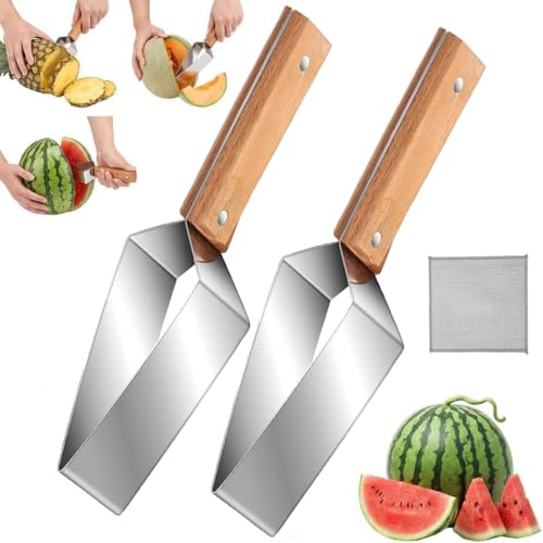 2 Piezas Nueva cortadora de sandía de acero inoxidable,utensilio para cortar sandía,cortador multifuncional de frutas de verano para cortar rápidamente frutas en la cocina, Melones, Melón Verde y Más