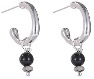 S925 Silver med naturliga Jade C-formade svarta runda pärlor Örhängen örhängen för kvinnor Yoga Äkta