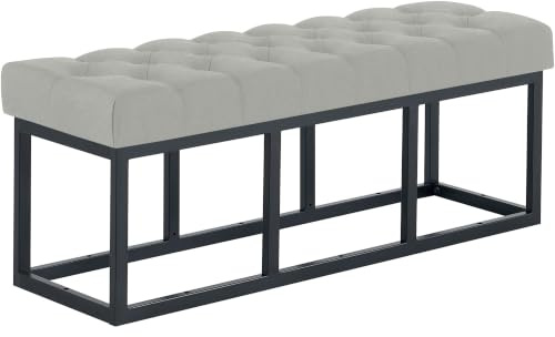 CLP Banco tapizado Amun para recibidor, Banco de Metal Negro con Pintura en Polvo Resistente, para Dormitorio, vestidor y Entrada Color Gris Tamaño 120 cm