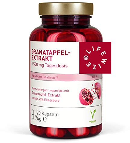 LifeWize® Granatapfel Extrakt Kapseln (40% Ellagsäure) 20:1 Extrakt = 30.000mg Hochdosiert pro Tagesdosis - 120 Vegane Kapseln ohne unerwünschte Zusätze