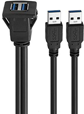 baolongking USB Armaturenbrett-Kabel für bündige Montage, USB 3.0, Verlängerungskabel für Armaturenbrett, für Auto, Boot, Motorrad (Square Dual USB 3.0 1M)