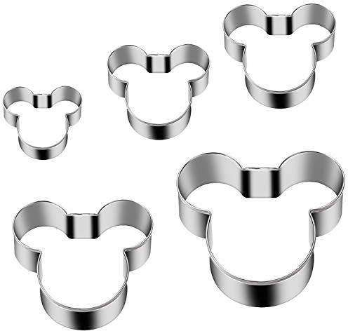 Cortador de galletas Mickey Mouse, 5 piezas, acero inoxidable, cortador de sándwiches, molde para galletas, para niños, apto para tartas y galletas