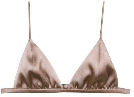 SilRiver - Reggiseno a Triangolo con Coppa Morbida, da Donna, in Raso di Seta, Bralette, Senza Ferretto, Morbido e Confortevole - Champagne - M