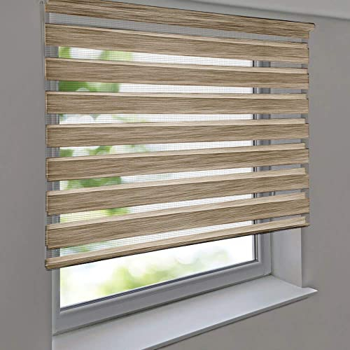Doppelrollo Premium 120 x 140 cm Leinen-Struktur braun - Duorollo Vario Seitenzug zum Anschrauben freihängend für Wandmontage und Deckenmontage - inkl. Metallträger