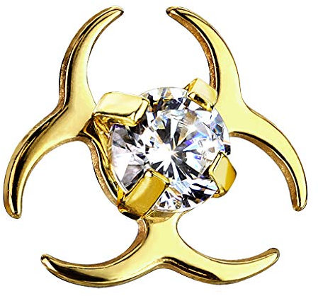 Piercingfaktor Aufsatz für Dermal Anchor Piercing Hautanker Implantat Skin Diver Strass Kristall Biohazard Symbol Gold