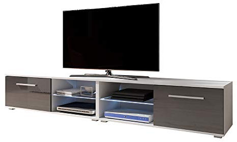 Selsey Tenus Double Meuble TV avec LED Moderne 200 cm (Blanc Mat/Gris Brillant)