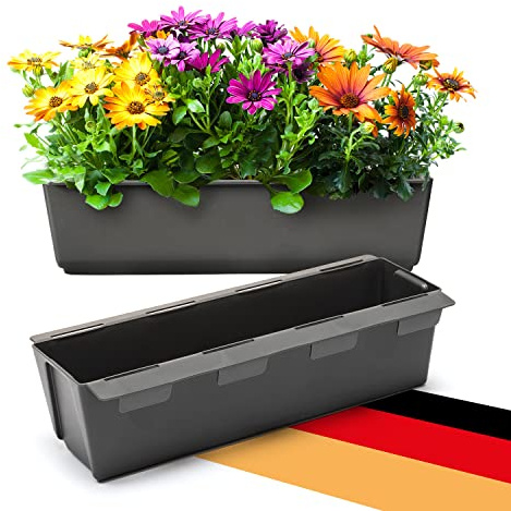 BigDean 2 Paletten Blumenkästen Einsatz mit Hängesystem 37cm anthrazit | Blumenkasten für Palette Pflanzkasten für Europalette Balkonkasten Blumentopf aus recyceltem PP-Kunststoff MADE IN GERMANY