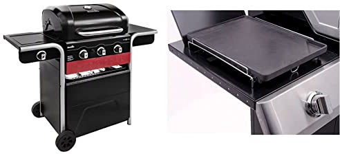 Char-Broil Barbecue Hybride Gas2Coal 330 - Barbecue à gaz et Charbon à 3 brûleurs, Finition Noire. & 140 515 - Plaque de Cuisson en Fonte pour brûleur latéral (plancha).