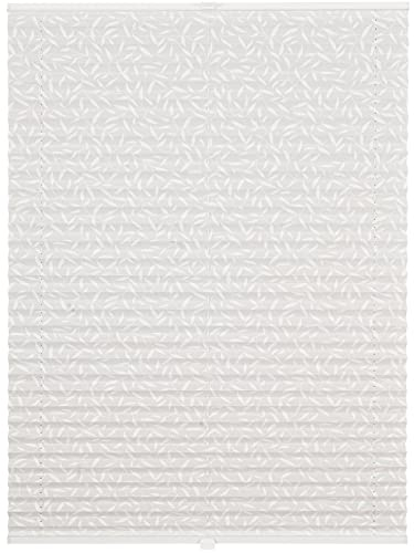 ondeco Plissee auf Maß Motive für alle Fenster innen, Montage in Glasleiste mit Spannschuh, Sonnenschutz-Rollo lichtschutz und Blickdicht Weiß Motiv Leaves B: 71-80 cm, H: 40-100 cm