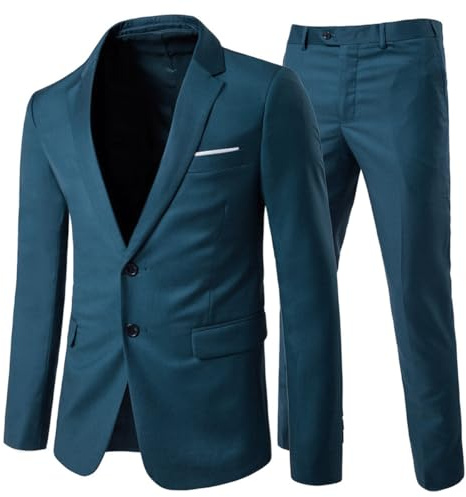Allthemen Abito da Uomo 2 Pezzi Completo da Sposa Slim Fit a Due Bottoni Abiti da Lavoro Blazer Giacche Casual Pantaloni Blu M