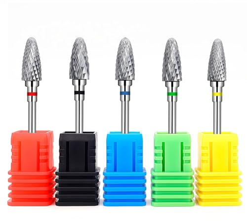 Fantexy Ensemble de forets pour ongles en acrylique, 3/32 pouces, lime à ongles professionnelle en tungstène, outils pour l'art des ongles, manucure, pédicure, outils pour retirer les formes (5pcs)
