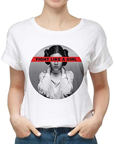 KMF T-SHIRT | Camiseta Mujer/Hombre | Camiseta Friki Unisex de Algodón 100%, Regalo Geek Original | Estilo Retro Feminista con Diseño de Princesa Fight Like a Girl (S, Blanco)