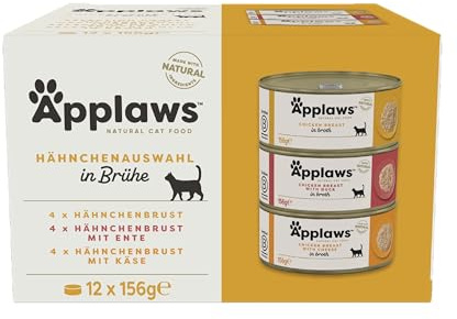 Applaws 100% Natural Wet Cat Food, Multipack Chicken Selection in Broth 156 g Tin (Pack of 12)