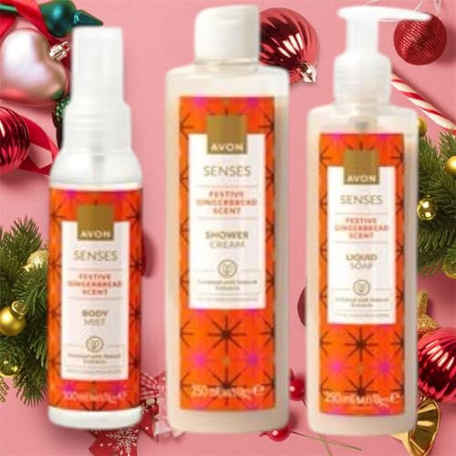 Womens Avon Gingerbread Christmas Edition Set of 3 - Hand Wash, Shower Crème & Spritz - With Gift voucher (Beauty 1st Ltd)