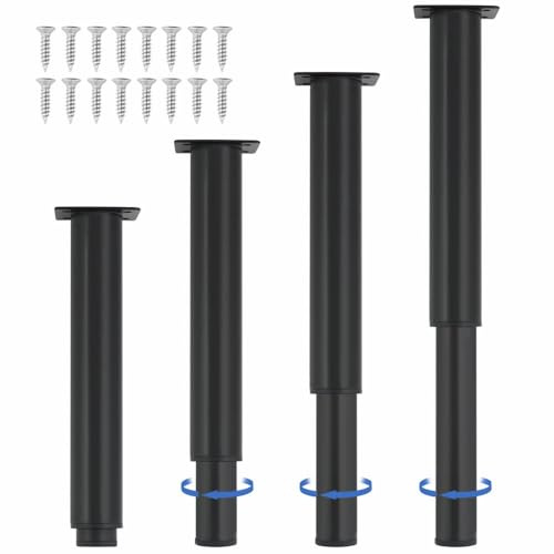 XINMEIWEN Pieds de Meubles Réglables en Métal, 25,4 - 41,6 cm, Pieds de Placard, Cadre Central Robuste pour Lit, Pied de Latte pour Table, Lit, Canapé, Noir, 4 Pièces
