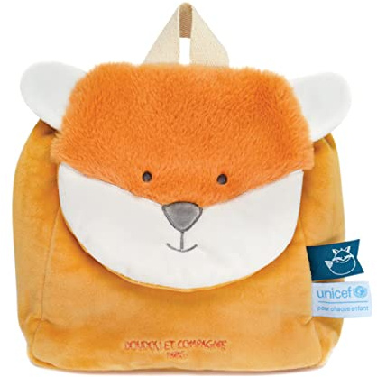 Doudou et Compagnie - Sac à Dos Renard - UNICEF - 20 x 20 x 10 Cm - Fermeture Velcro - Sangles Réglables - Orange - Idée Cadeau de Naissance Fille et Garçon - À Partir de 18 Mois - DC3831