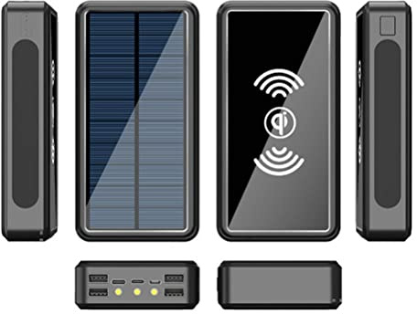 RUSTOO Power Bank 100 000 mAh - Batterie externe portable sans fil - Batterie externe avec lumière LED - Haute capacité étanche - Batterie d'extérieur