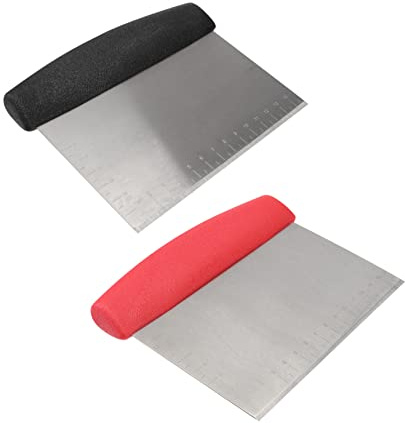 KICHOUSE Raschietto per Impasto in Acciaio Scala di Misurazione 2 Pezzi Impugnatura Antiscivolo Tagliapasta Tagliapizza Utensile Cucina per Pane Dolci Verdure Barbecue