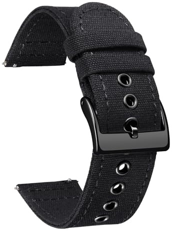 BINLUN Canvas Uhrenarmband Schnellverschluss Stoff Uhrenarmbänder 18mm 20mm 22mm 24mm Textil Ersatzarmbänder für Herren und Damen mit Silber/Schwarze Schnalle