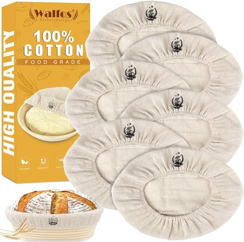 Walfos 6 Pieces 9 Inch Oval Bread Proofing Basket Cloth, Rattan Baking Dough Basket Cover Liner, Sourdough Banneton Proofing Cloth, Fermentation Basket Linen Liner for Baking Supplies