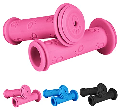 URAQT Fahrradgriffe Kinder,22 mm Lenkergriffe Fahrrad Kinder mit Höchster Sicherheit Prallschutz Kinderfahrradgriffe Gummi Grips für Roller Dreirad Kinder Laufrad Kinderfahrrad Pfoten - Rosa