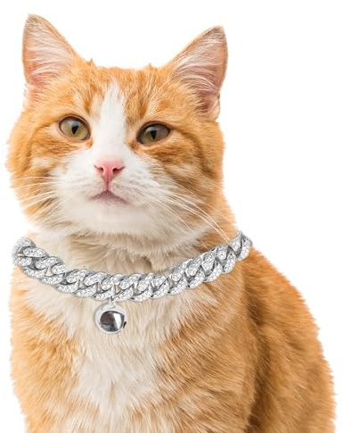 Halukakah Katzehalsband - Karat - Diamant Cuban Link Goldkette für Katzen & Kätzchen - Platin Plattiert - 30cm Halsbandgröße - mit Glocke - Machen Sie Ihre Katze zur Fashionista